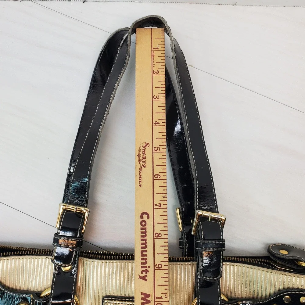 Carmen Steffens Leather Gold Striped Purse Black Leather‎ Accents